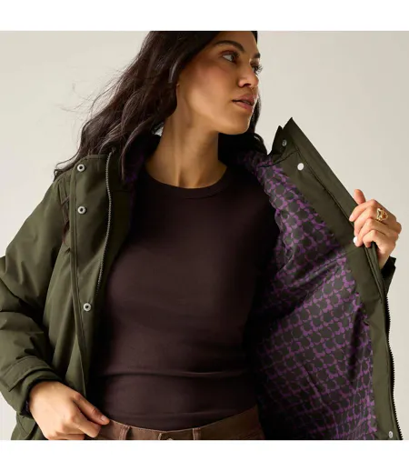 Veste Imperméable Et Isolante À Capuche Motif/style Uni Orla Kiely Femme Vert Kaki Violet Regatta