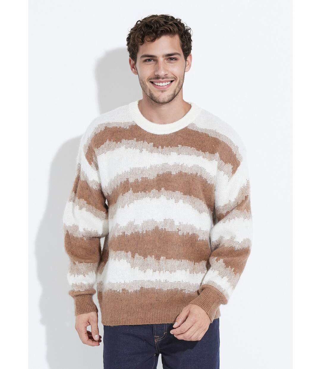 Pull épais avec laine, rayures fantaisie-1