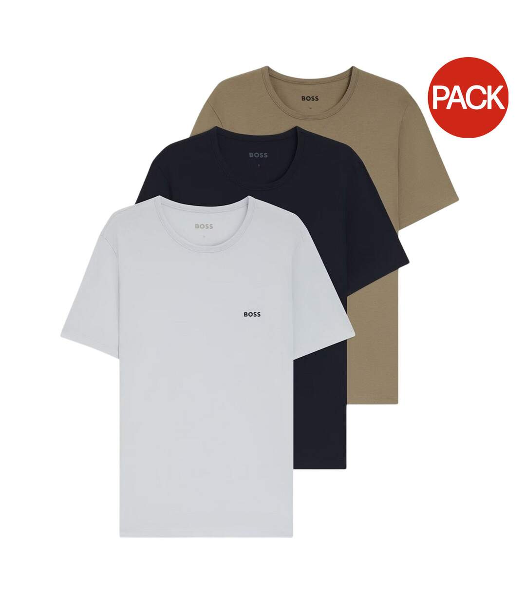Lot De 3  T-shirts Motif/style Logo Brodé Homme Blanc Marron Noir Boss-2