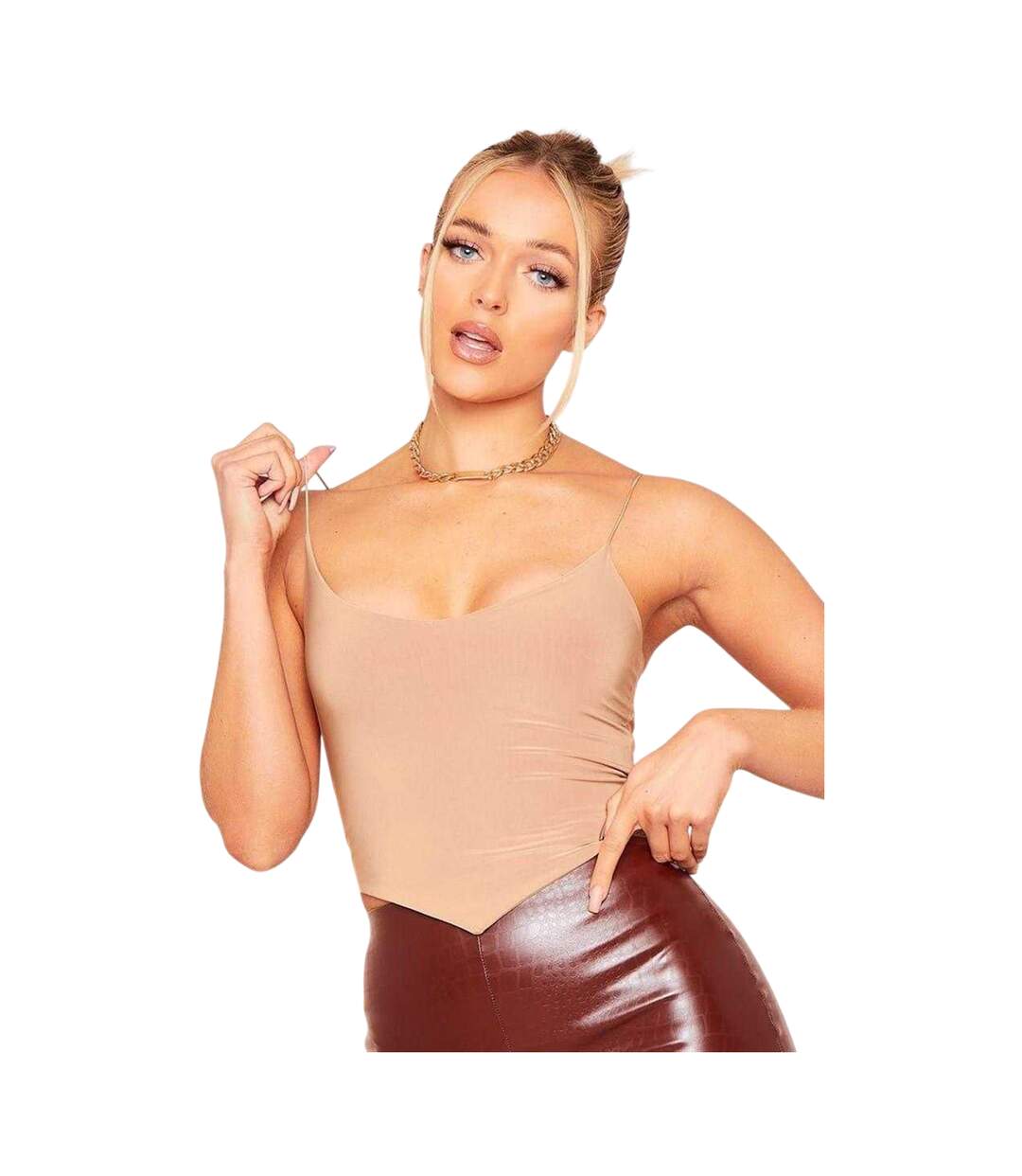 Womens/ladies Strappy Crop Top Camel Missy Empire-2