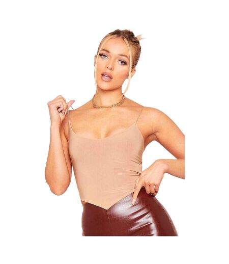 Womens/ladies Strappy Crop Top Camel Missy Empire