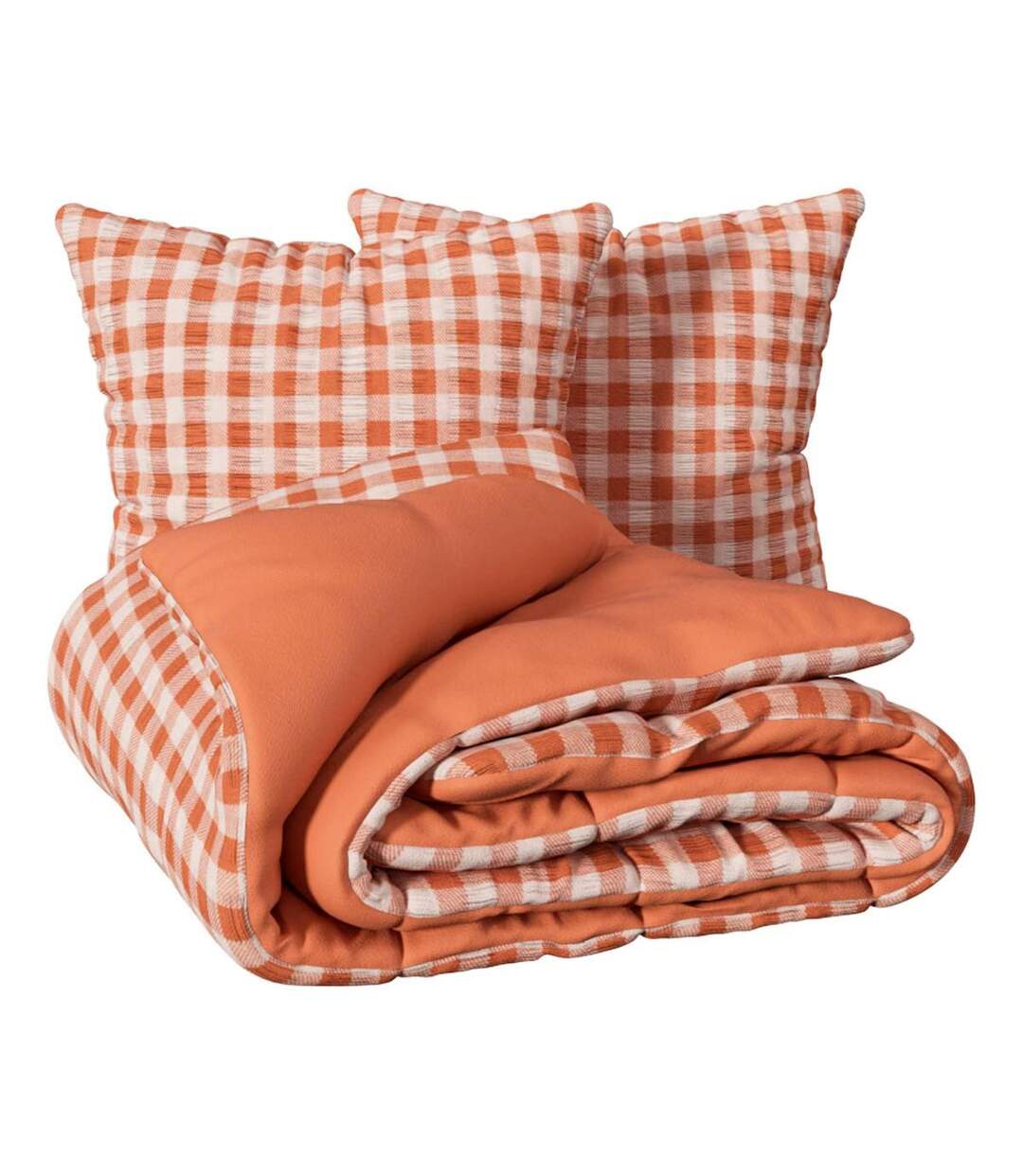 Parure de Lit 3 Pièces Vichy 240x220cm Terracotta-2