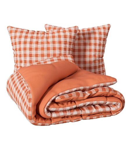 Parure de Lit 3 Pièces Vichy 240x220cm Terracotta