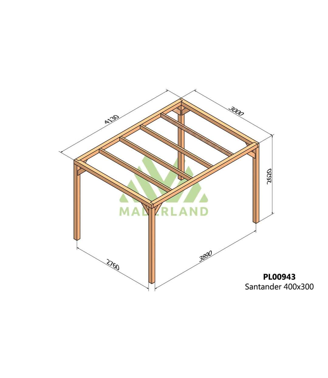 Pergola en bois lamellé-collé Santander 400 x 300 cm