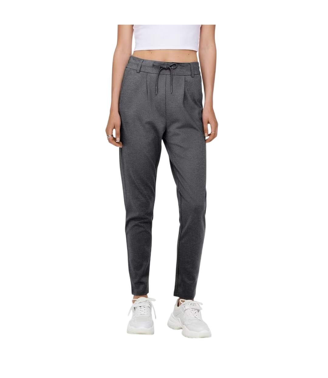 Womens/ladies Plain Slim Trousers Dark Grey Melange Only-1