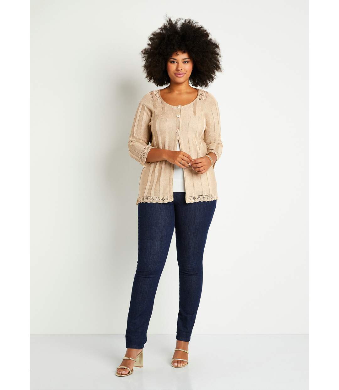Cardigan boutonnée long ajouré-3