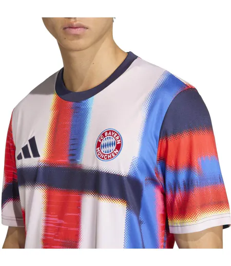 T-shirt Manches Courtes Motif/style Fc Bayern Munich Homme Bleu Marine Foncé Blanc Adidas