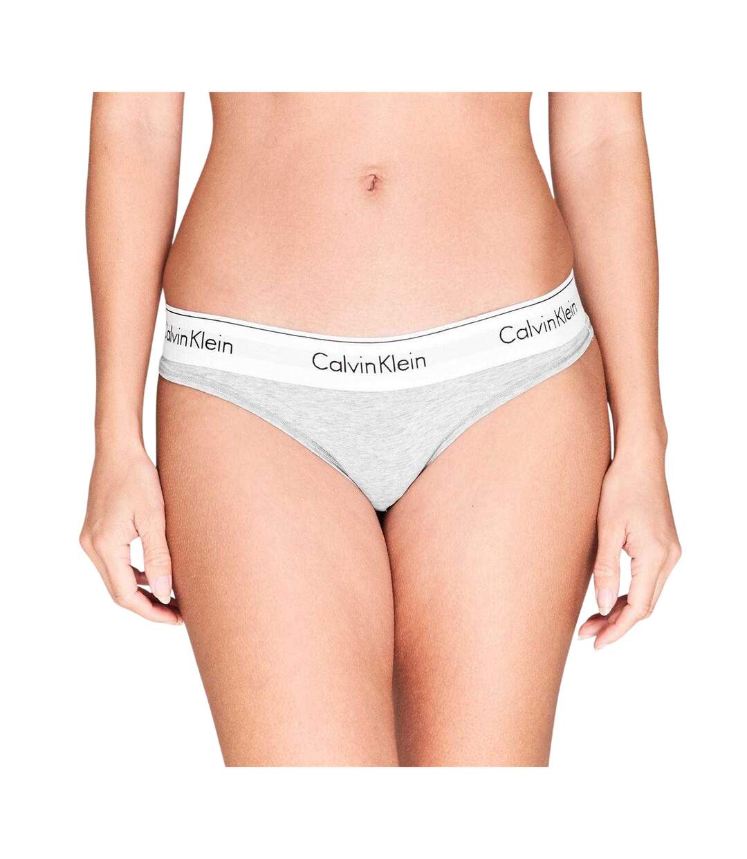 Womens/ladies Logo Cotton Blend Thong Grey Calvin Klein-3