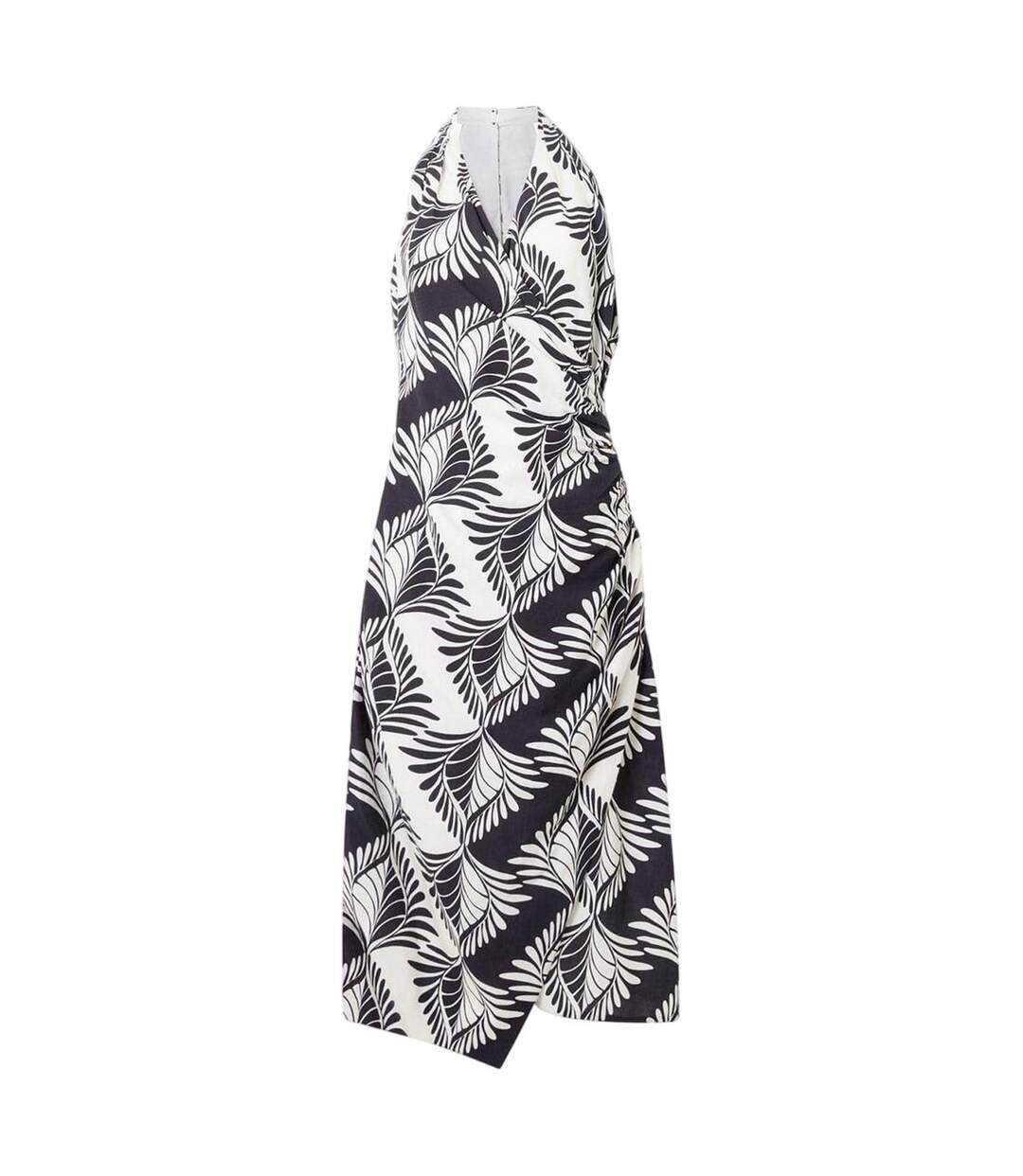 Robe Portefeuille Motif/style Imprimé Feuille Ariette Femme Noir Crème French Connection-2