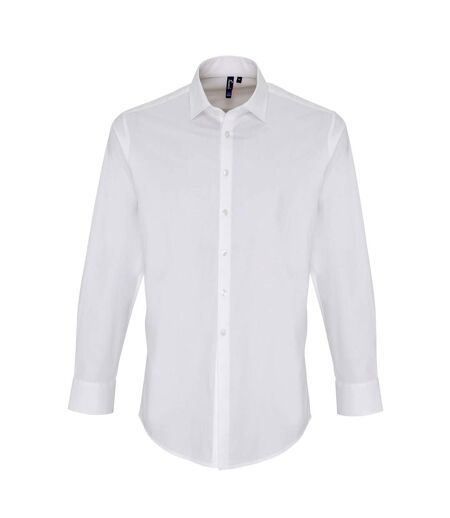 Premier Mens Stretch Fit Poplin Long Sleeve Shirt (White) - UTRW6590