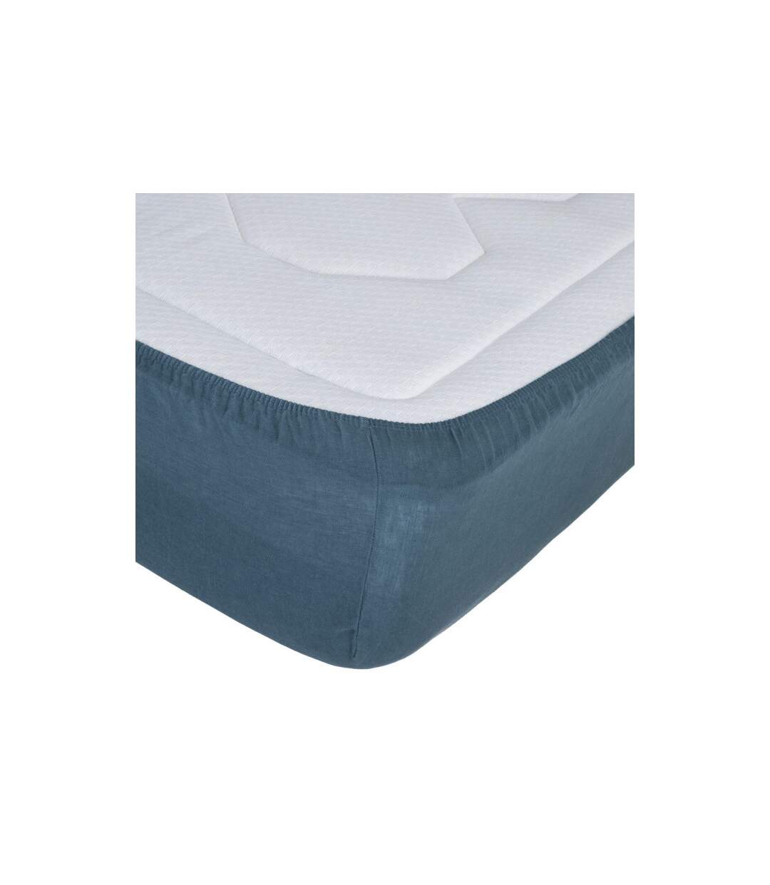 Drap Housse en Lin Adorable 160x200cm Bleu Canard-2