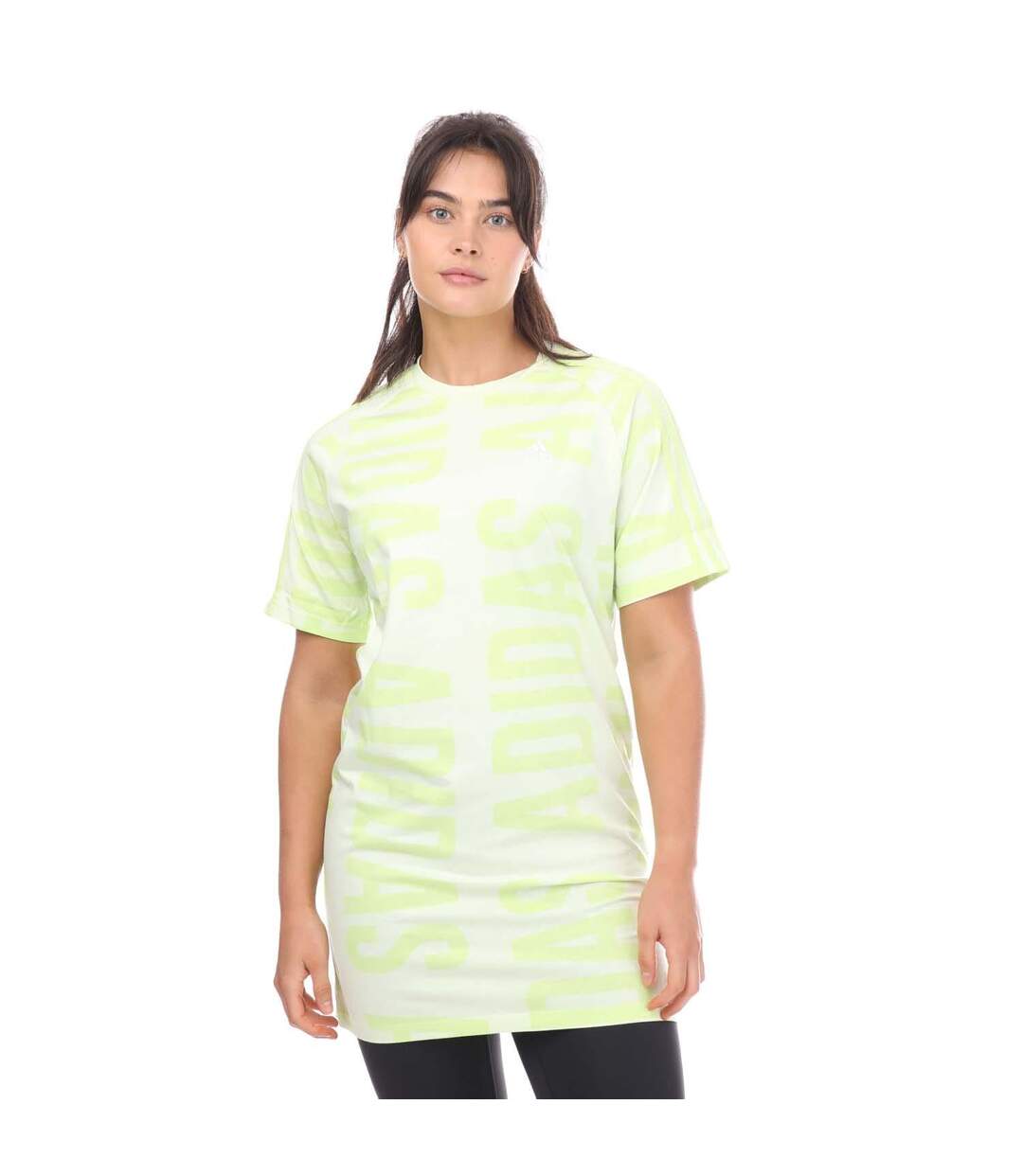 Womens/ladies essentials all-over print t-shirt lime Adidas-1