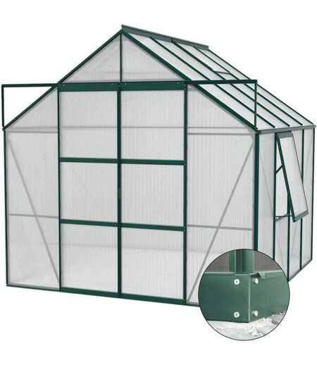 Serre de jardin en polycarbonate 6 mm et aluminium vert emeraude avec embase Jupiter Longueur de 258 cm