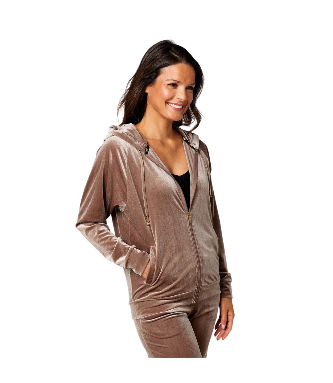 Womens/ladies Velour Full Zip Hoodie Champagne Biba-4