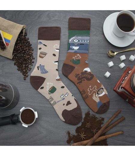 1 Pack Unisex Mismatched Novelty Odd Socks - Coffee