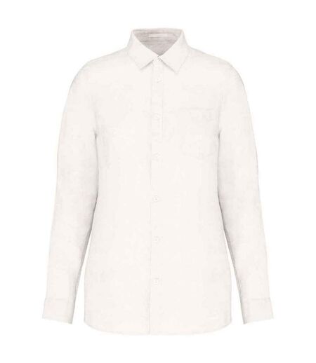 Womens/ladies Linen Long-sleeved Shirt White Spasso