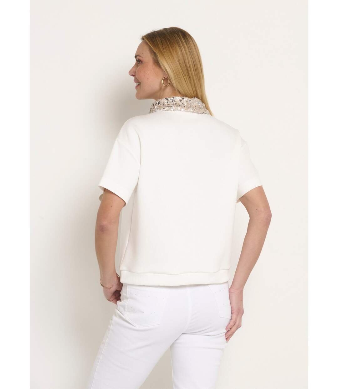 Blouse col pailleté sequins manches courtes-2