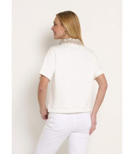 Blouse col pailleté sequins manches courtes