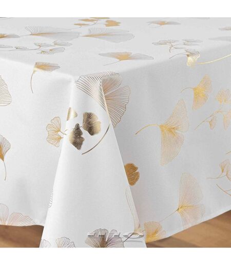 Nappe Imprimé Métallisé Bloomy 150x300cm Blanc & Or