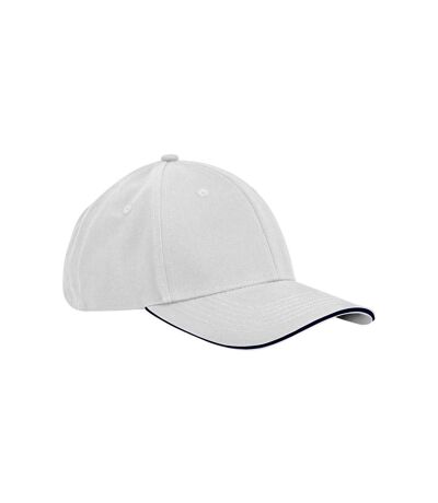 Beechfield Classic 6 Panel Natural Cotton Sandwich Peak Cap (White/French Navy)