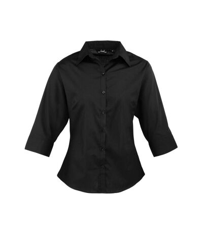 Premier Womens/Ladies Poplin 3/4 Sleeve Shirt (Black) - UTPC6704