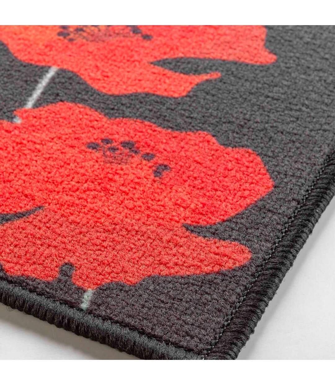 Tapis Déco Imprimé Coquelicots 50x80cm Noir & Rouge-3