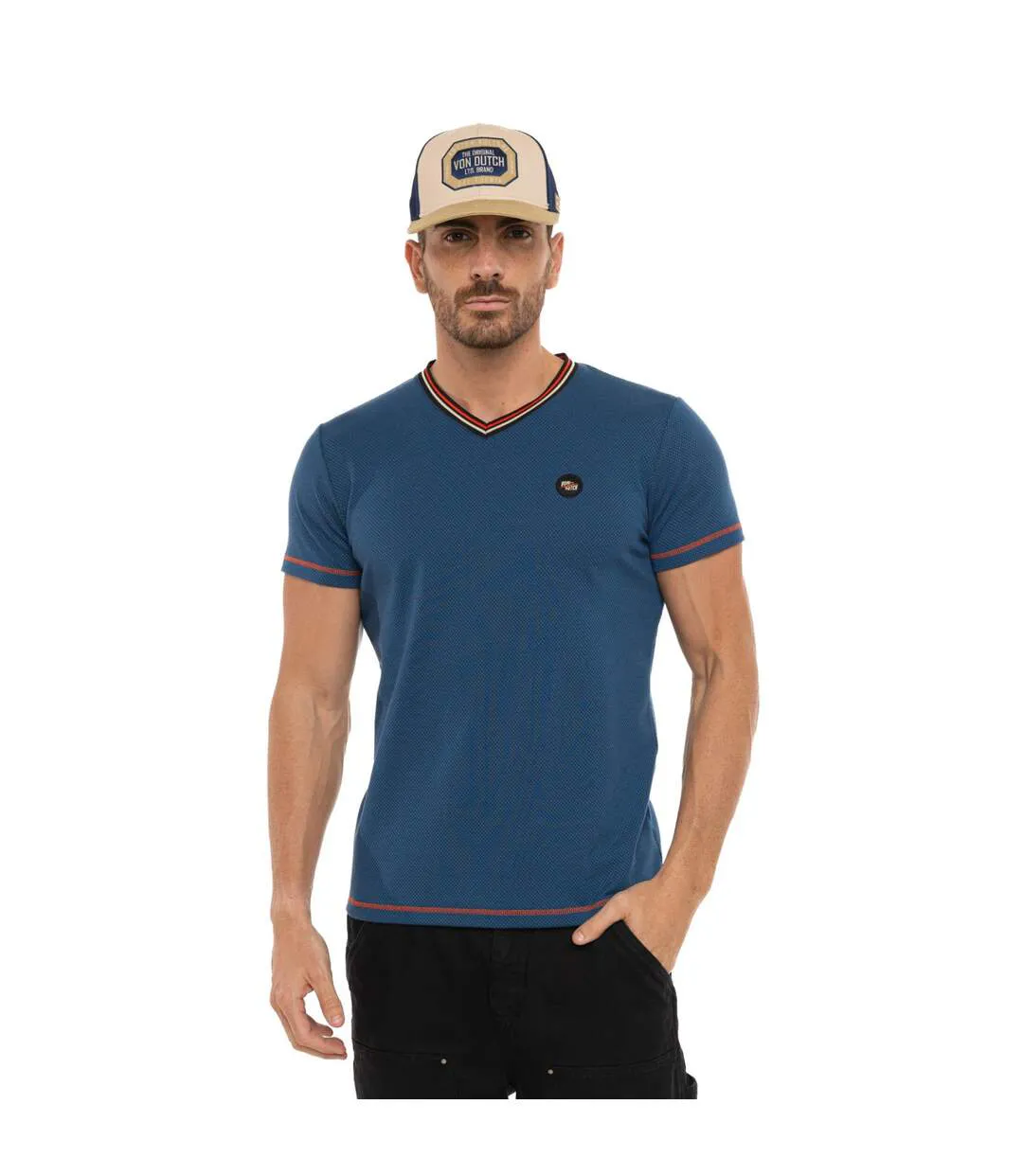 T-shirt homme col V  Regular fit en Mesh Vondutch-1