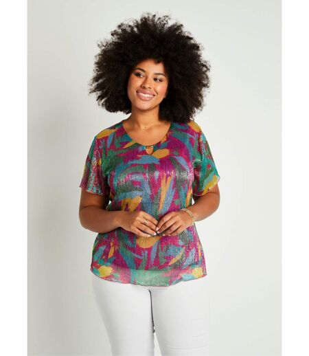 T-shirt court imprimé feuillage doré
