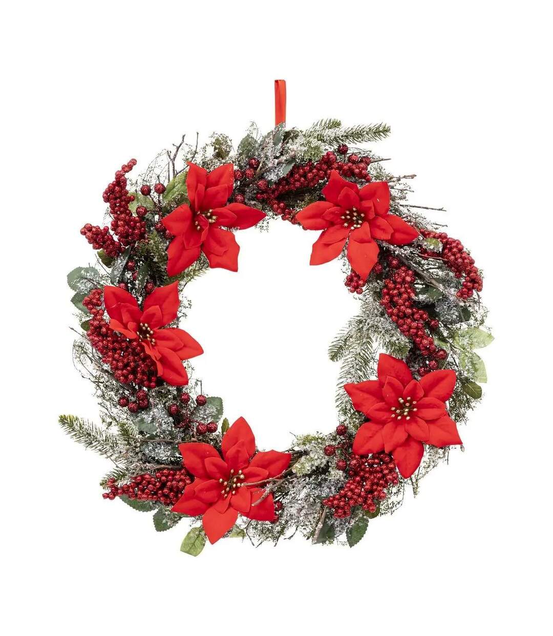 Couronne de Noël Poinsettia Soir 50cm Rouge-1