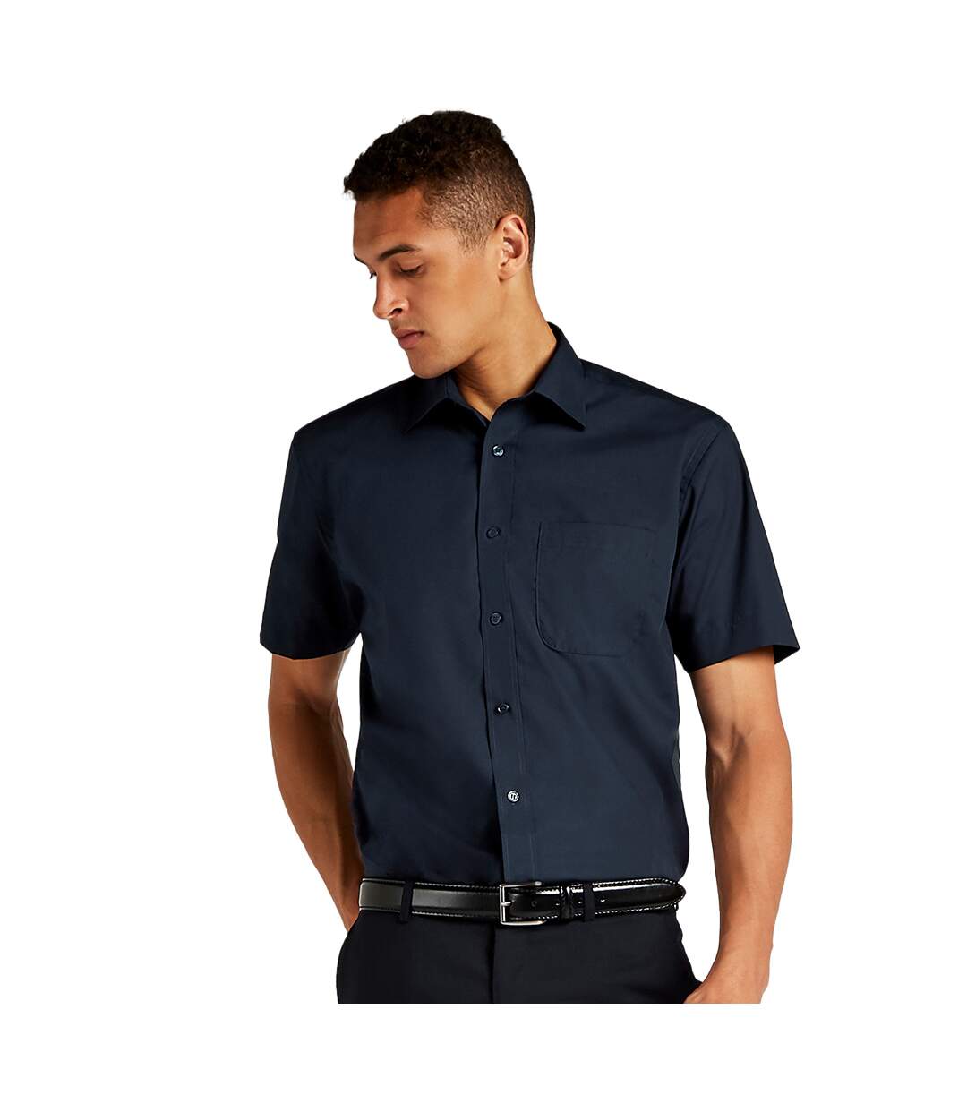 Mens short sleeve business shirt dark navy Kustom Kit