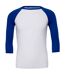 Unisex adult 3/4 sleeve baseball t-shirt white/royal blue Canvas