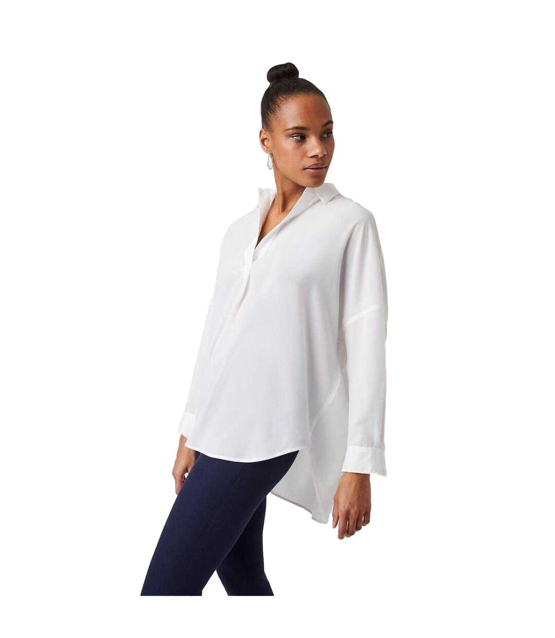 Womens/ladies Popover Crepe Recycled Shirt Winter White French Connection-4