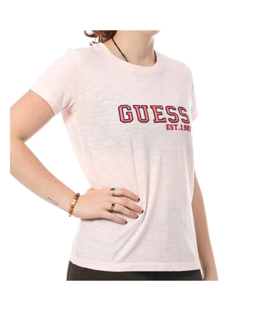 T-shirt Rose Femme Guess College - L