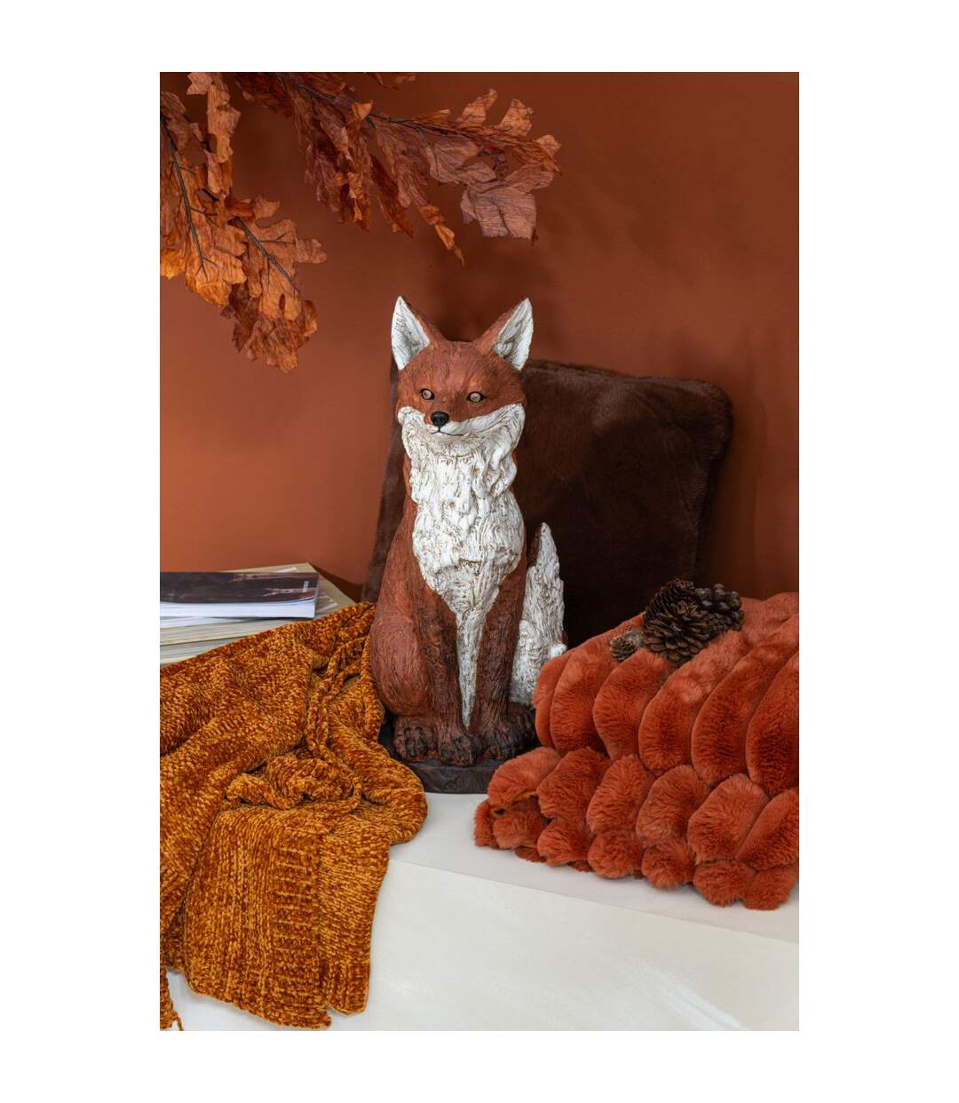 Statue Renard Assis Automn 52cm Rouille-5