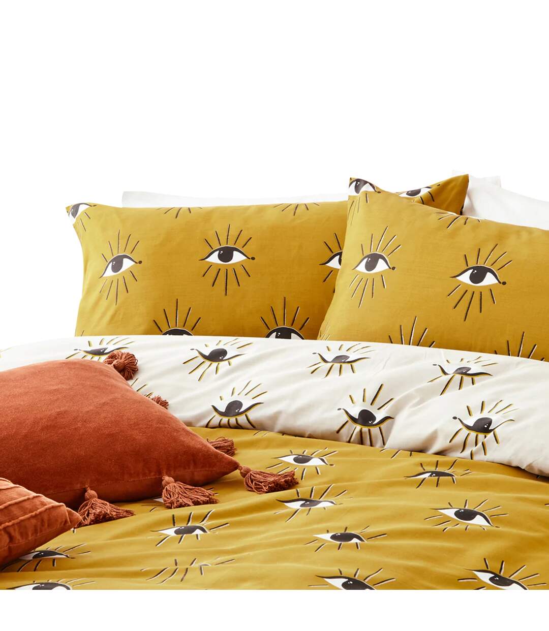 Theia eye duvet cover set ochre yellow Furn-3