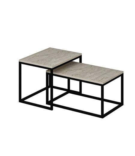 Duo de tables basses encastrables effet travertin - Beige et noir