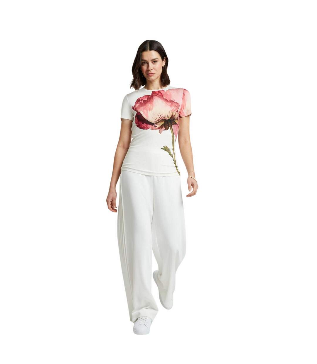 Womens/ladies Large Floral Slim T-shirt Ivory Ted Baker-4
