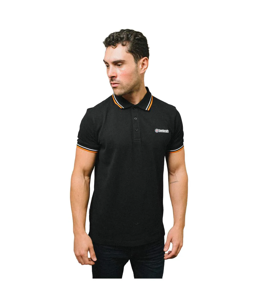 Mens Ss25 Twin Tip Polo Shirt Black White Lambretta-1