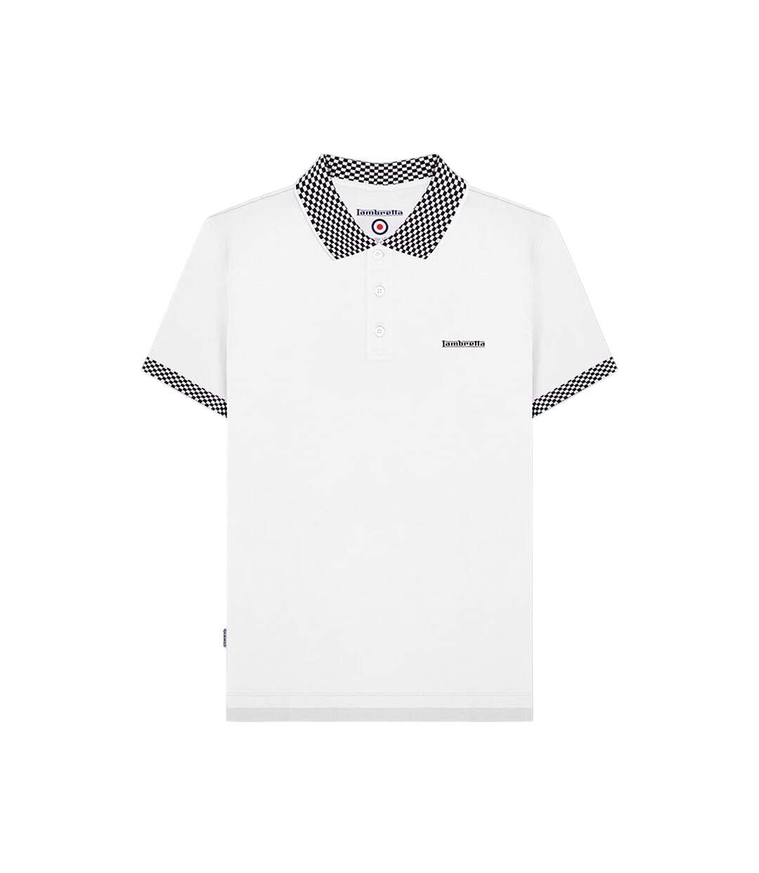 Mens Two Tone Badge Polo Shirt White Lambretta-3