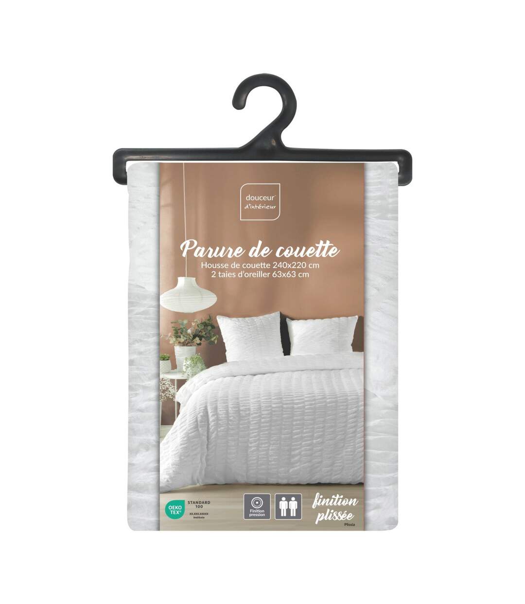 Parure de Lit 3 Pièces Plissia 240x220cm Blanc-5