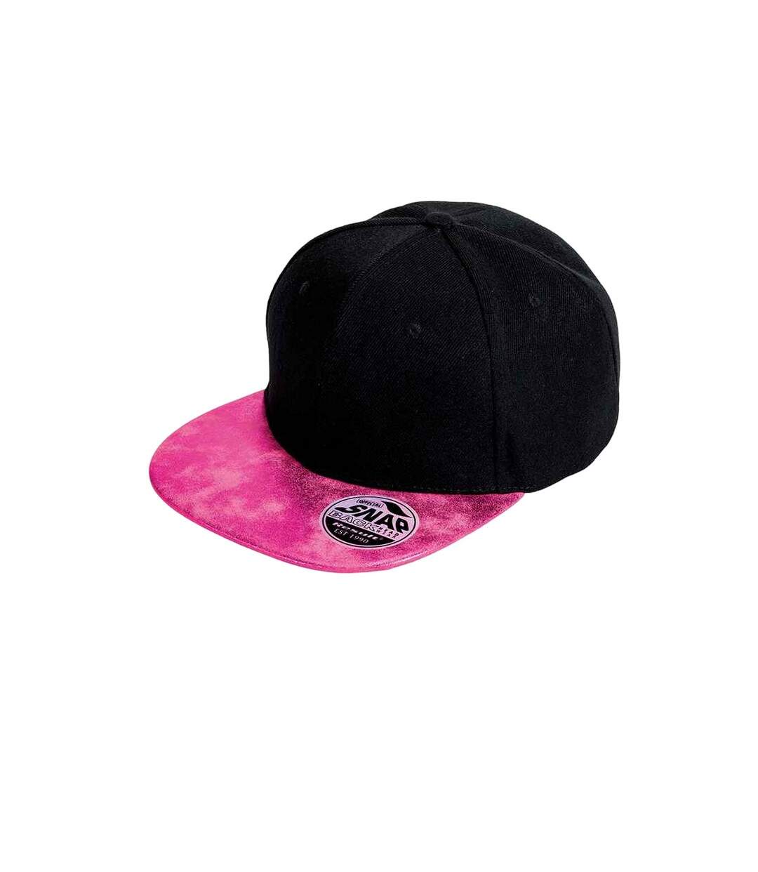 Unisex adult bronx glitter flat peak snapback cap black/pink Result Headwear-1
