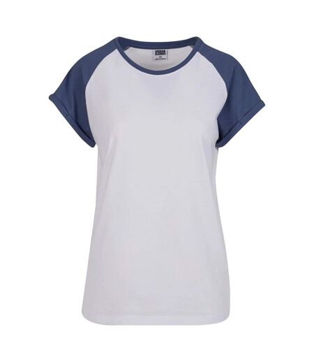 T-shirt Manches Raglan Motif/style Contrasté Femme Blanc Bleu Urban Classics