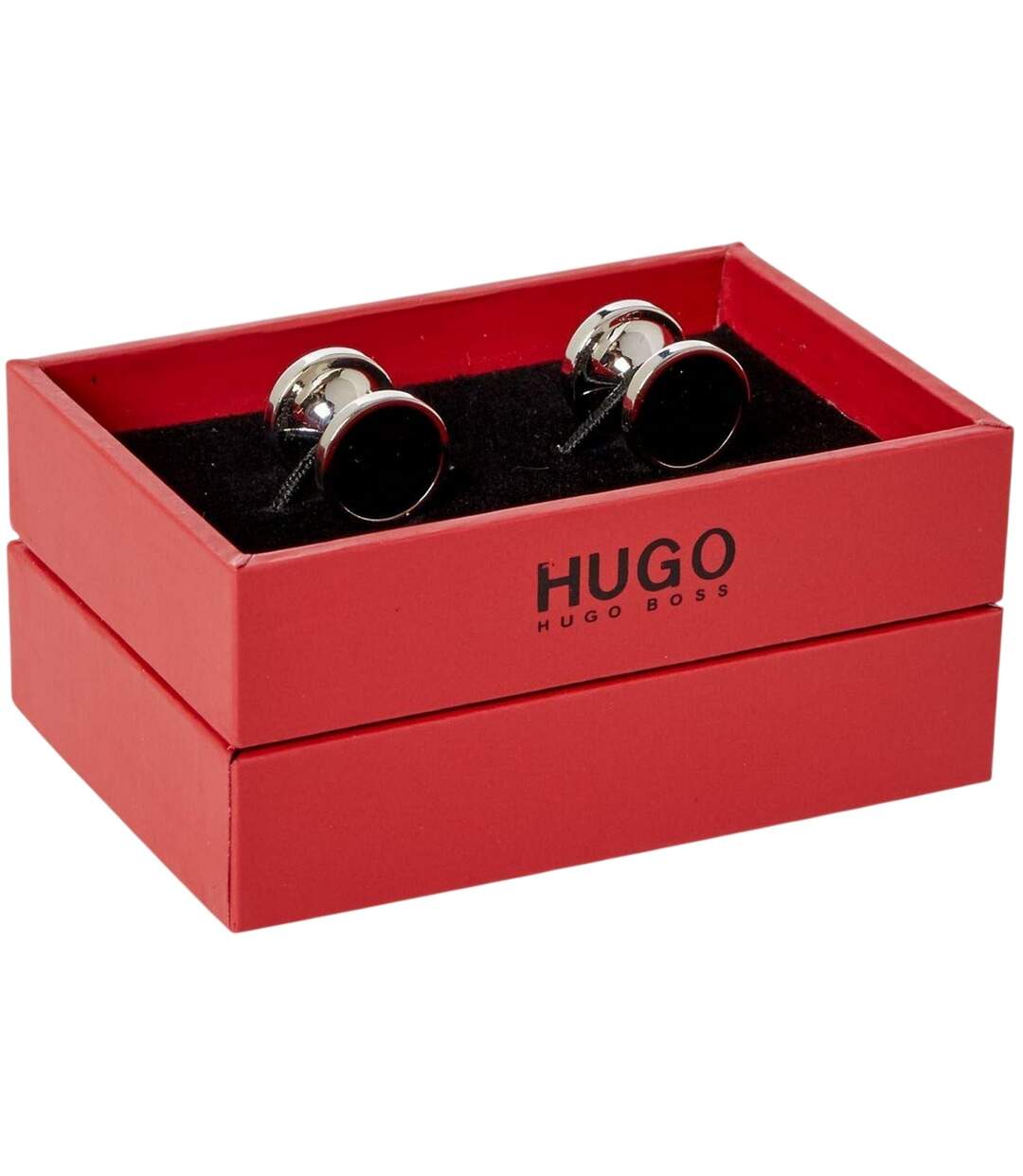 Mens Polished Round Formal Cufflinks One Size Black Hugo-2