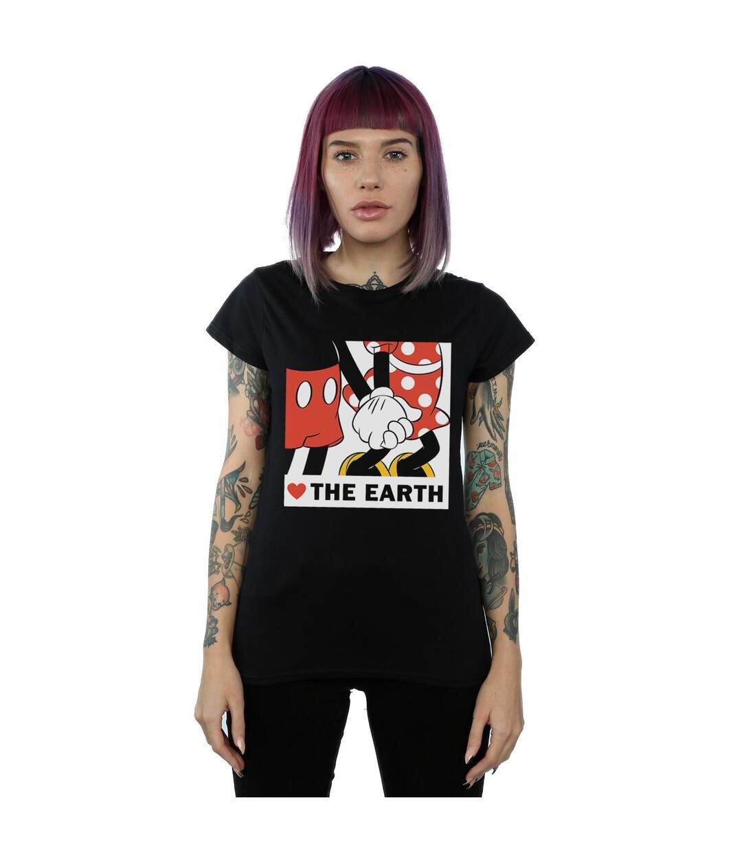Disney T-shirt en coton Mickey Mouse Heart The Earth Femme/Ladies (Noir) - UTBI32176-2