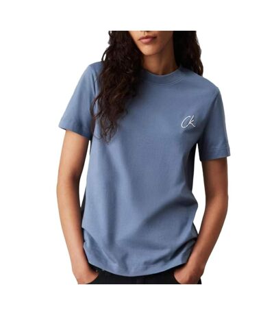 T-shirt bleu femme calvin klein jeans embroidered - l