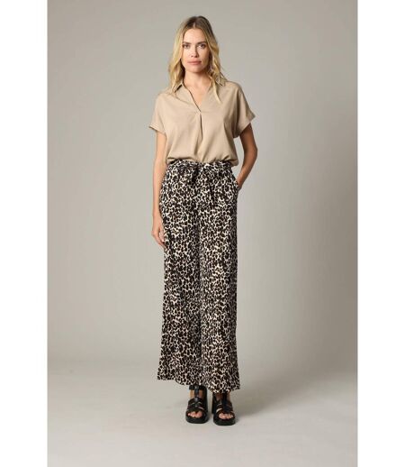 Pantalon femme en polyester gaufré à motif léopard ATILA