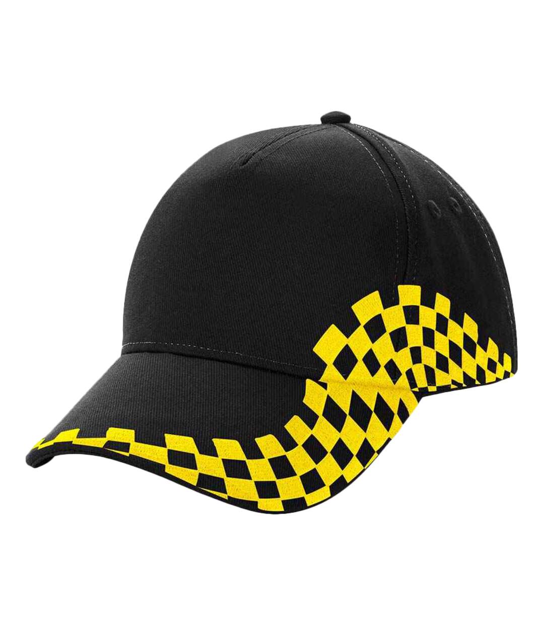 Casquette De Baseball Grand Prix Adulte Noir Jaune Beechfield-1