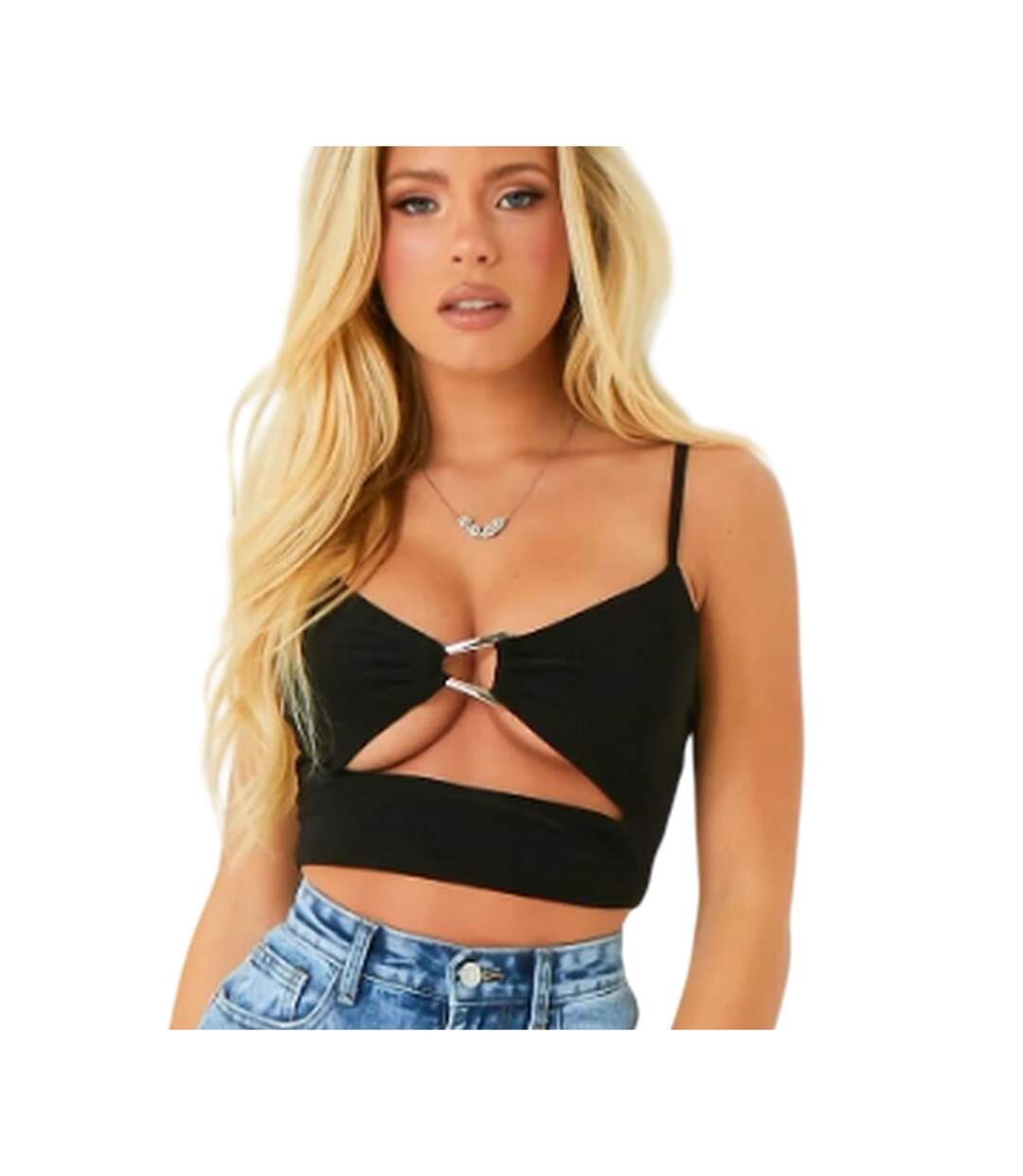 Womens/ladies Cut Out Crop Top Black Missy Empire-2