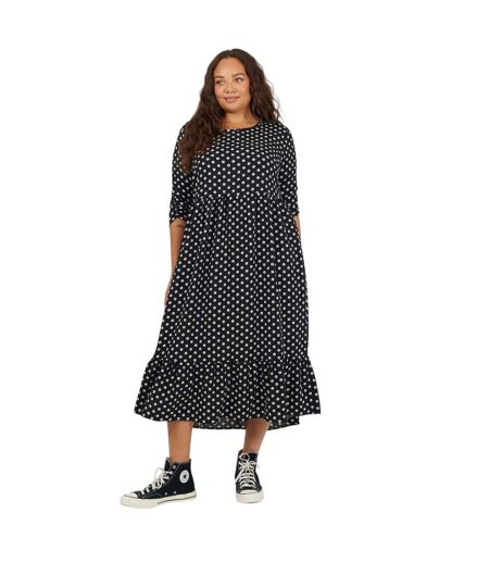 Womens/ladies Polka Dot 3/4 Sleeve Midi Dress Black White Brave Soul