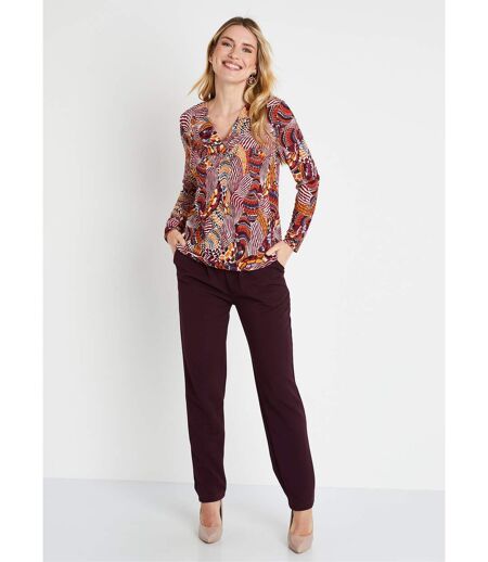 T-shirt court col croisé imprimé patchwork